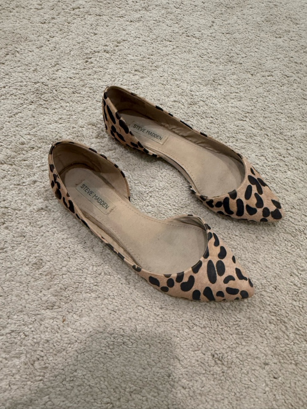 Steve Madden Leopard-Print Pointed Flats in Tan and Black